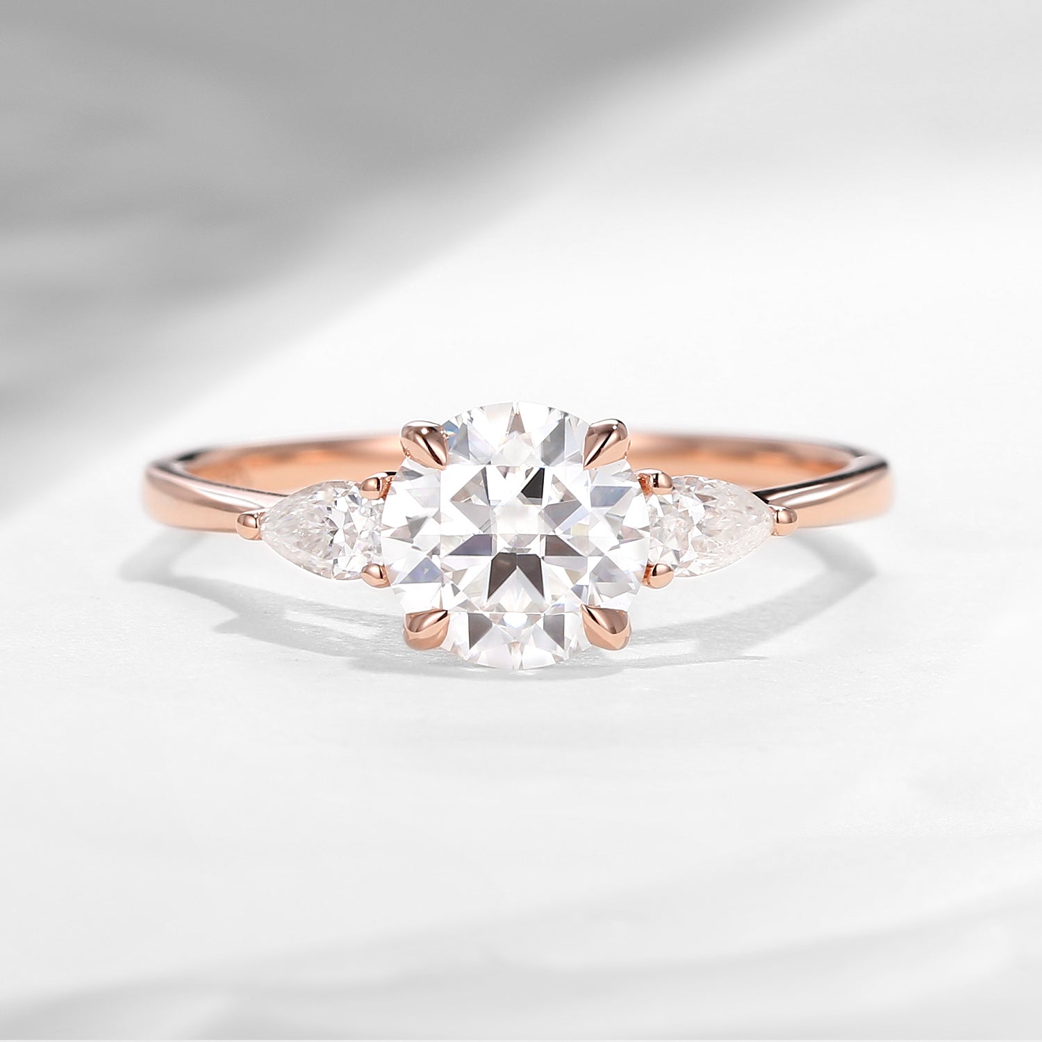 1.0ct Round Cut Moissanite Three Stone Engagement Ring