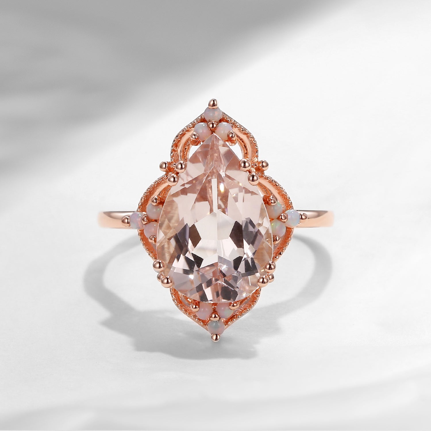 Vintage style 3ct Morganite OPAL Engagement Ring in pear shape