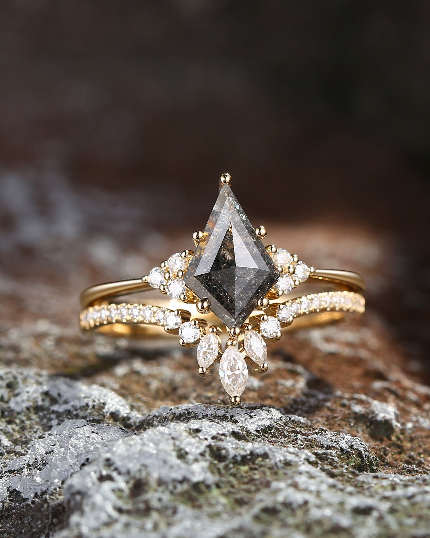 Kite Cut Natural Salt and Pepper Diamond Engagement Ring - Electra