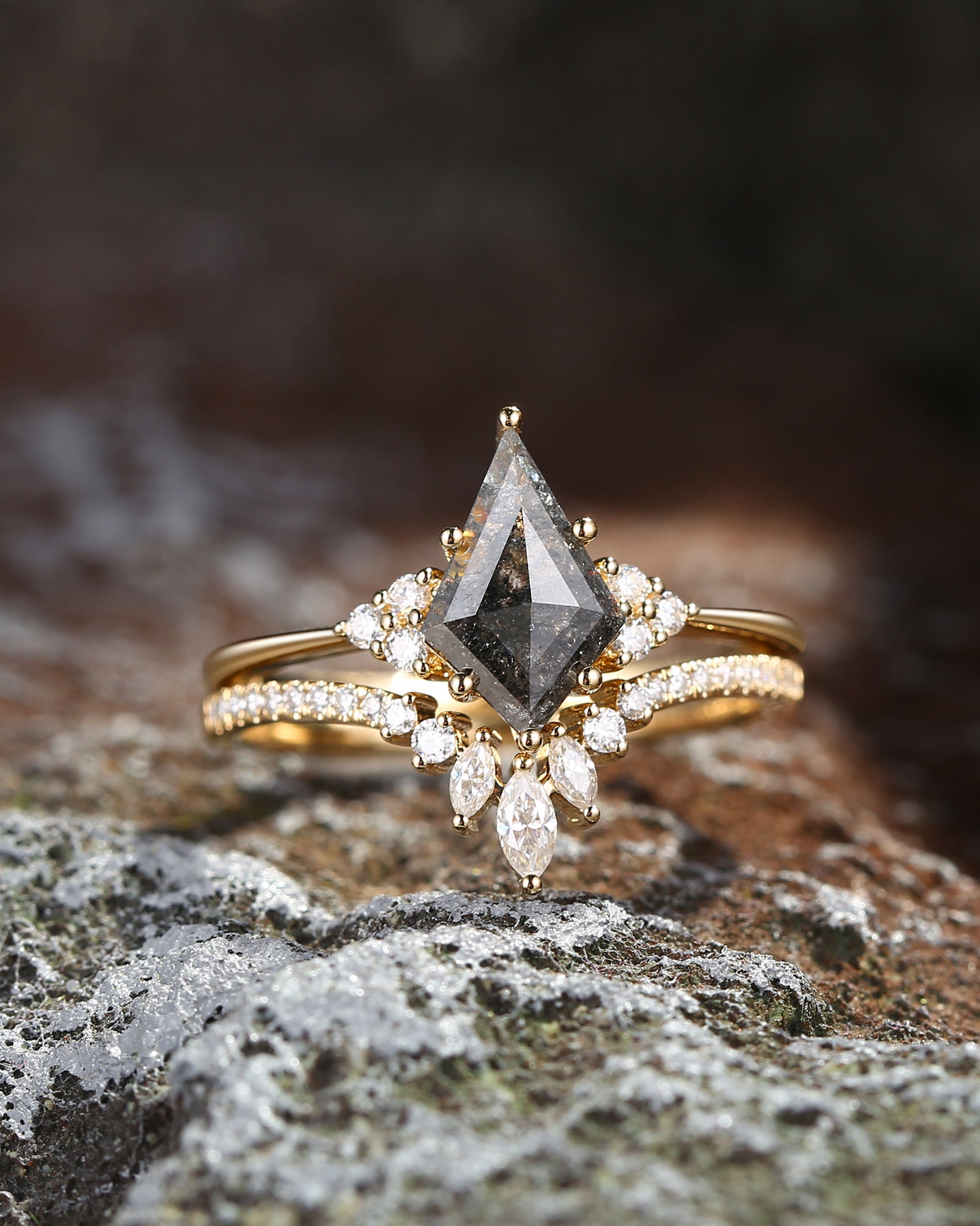 Kite Cut Natural Salt and Pepper Diamond Engagement Ring - Electra