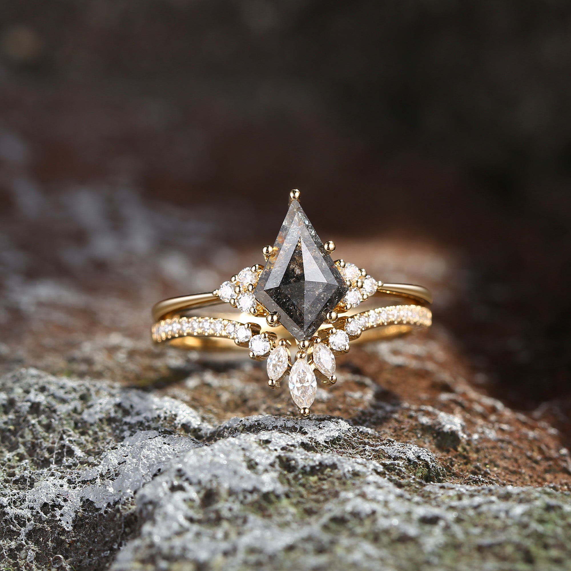 Kite Cut Natural Salt and Pepper Diamond Engagement Ring - Electra