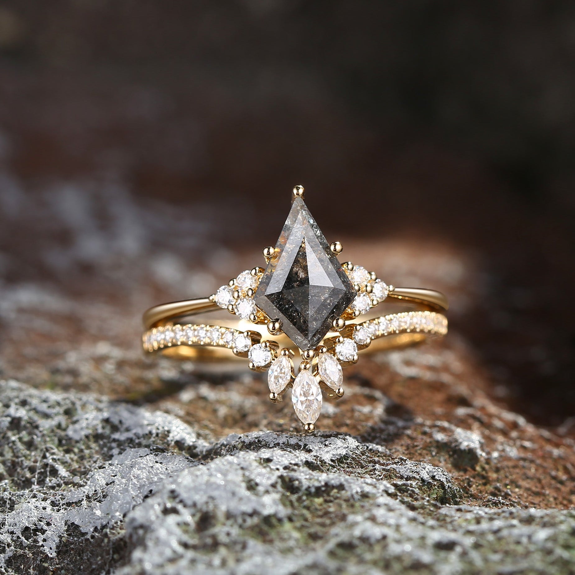 Kite Cut Natural Salt and Pepper Diamond Engagement Ring - Electra