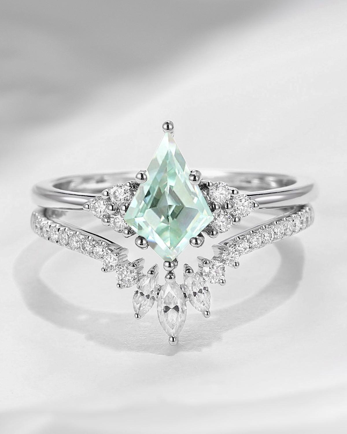 Kite Cut Mint Moissanite Engagement Ring Set 2pcs - Electra