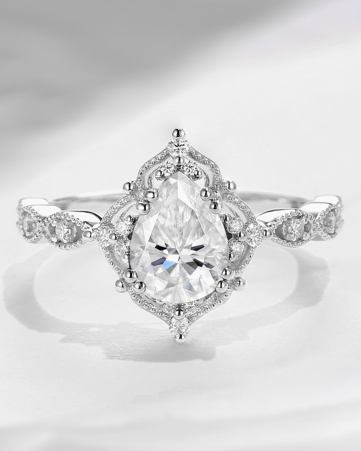 Vintage 1.5ct Pear Shaped Moissanite Engagement Ring