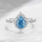 Vintage Pear Shaped Blue Lab Diamond Engagement Ring