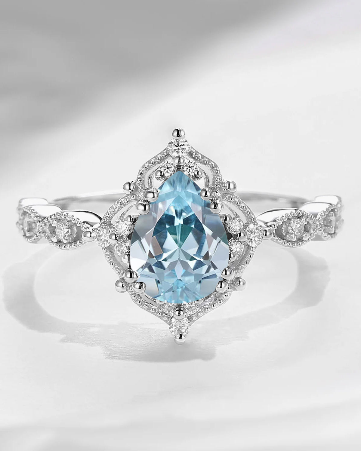 Vintage Pear Shaped Natural Aquamarine Engagement Ring