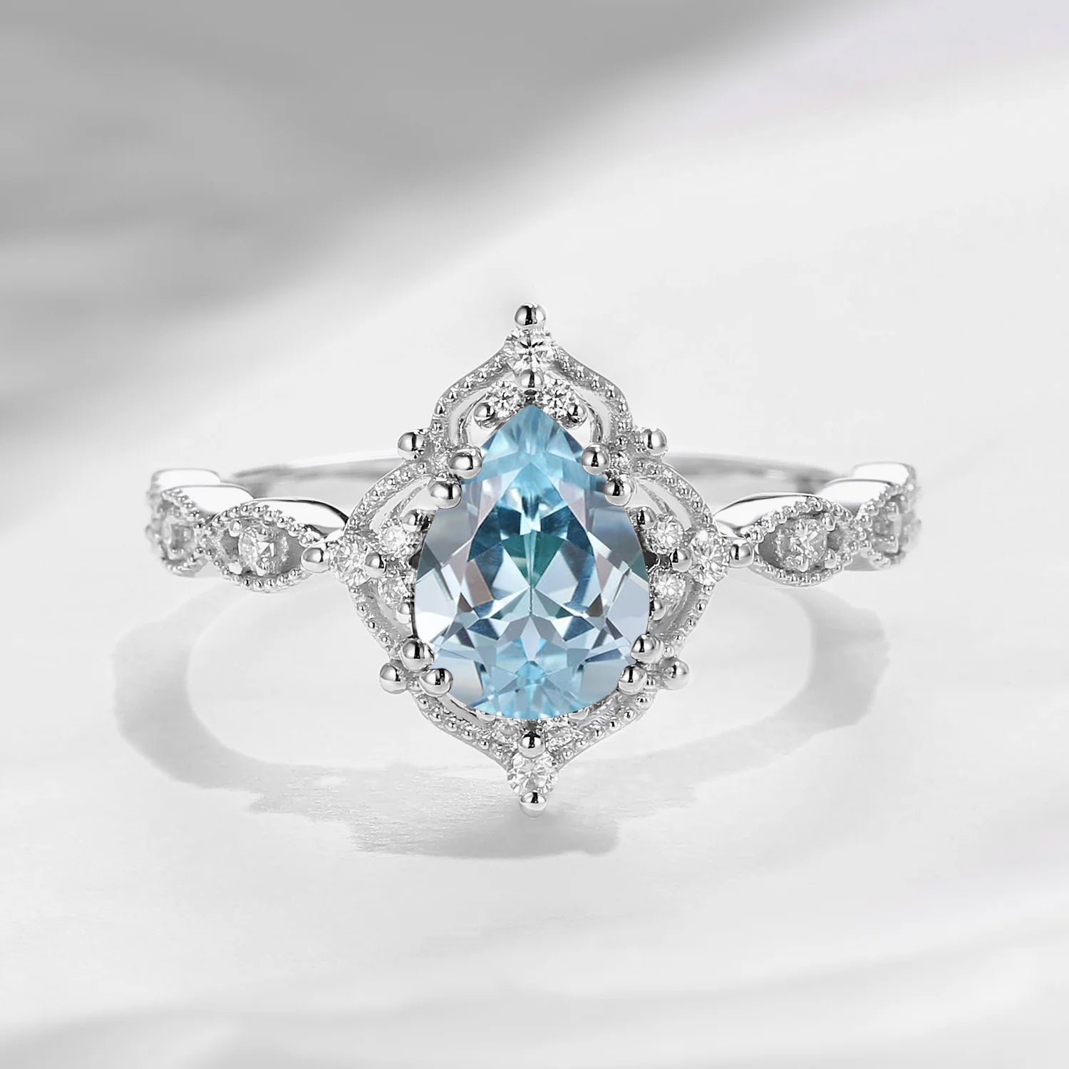 Vintage Pear Shaped Natural Aquamarine Engagement Ring