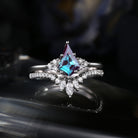 Kite Cut Lab Alexandrite Engagement Ring Set 2pcs - Electra