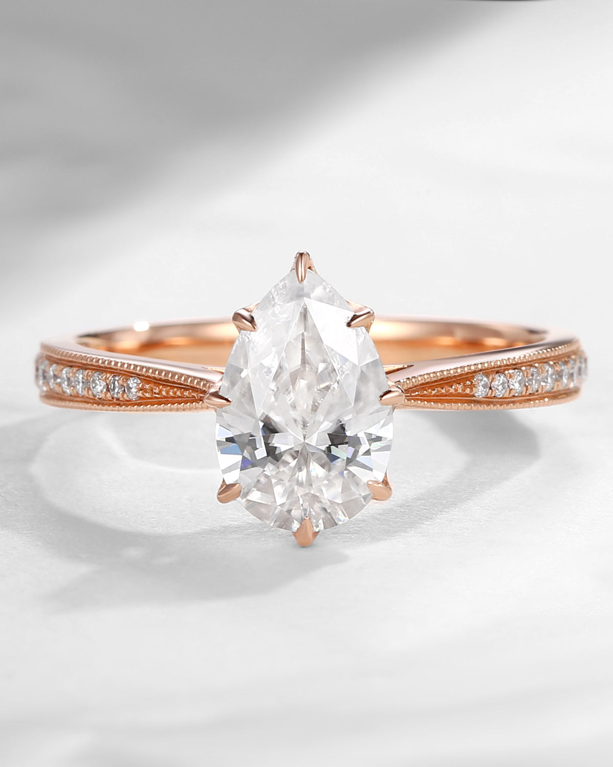 Pear Shaped Moissanite Solitaire Engagement Ring