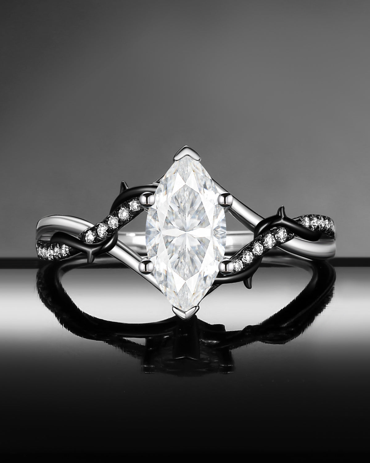 Nature Inspired Marquise Moissanite 'Thorns & Roses' Two-Tone Engagement Ring
