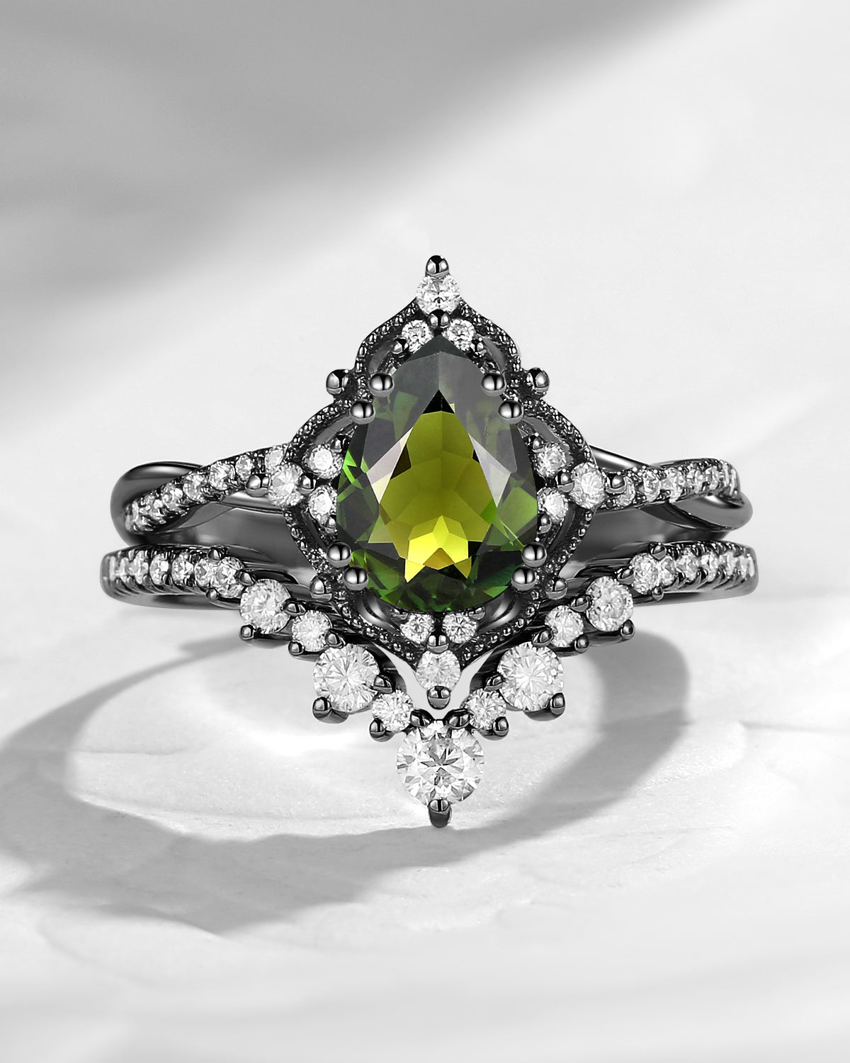 Vintage Inspired Pear Cut Natural Tourmaline Infinity Engagement Ring 2pcs