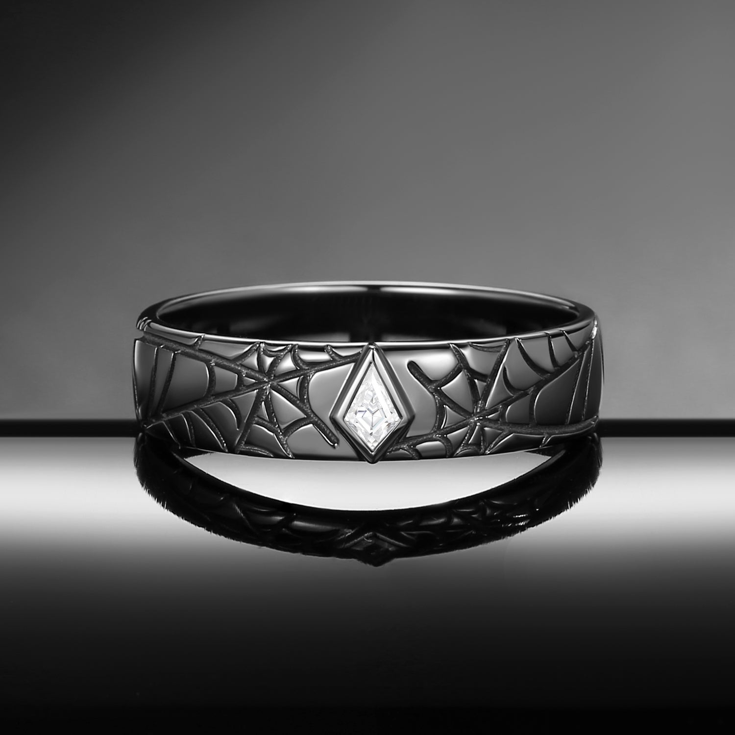 Gothic Kite Moissanite Spider Web Filigree Wedding Band