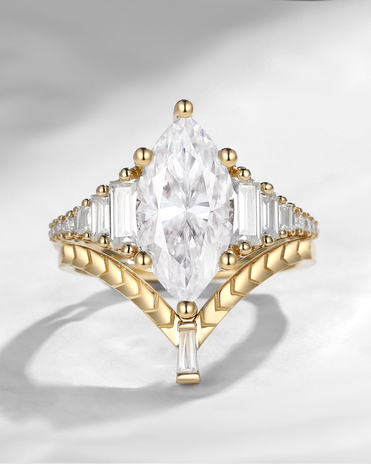 Solitaire Marquise Cut Moissanite Promise Ring Bridal Set 2pcs