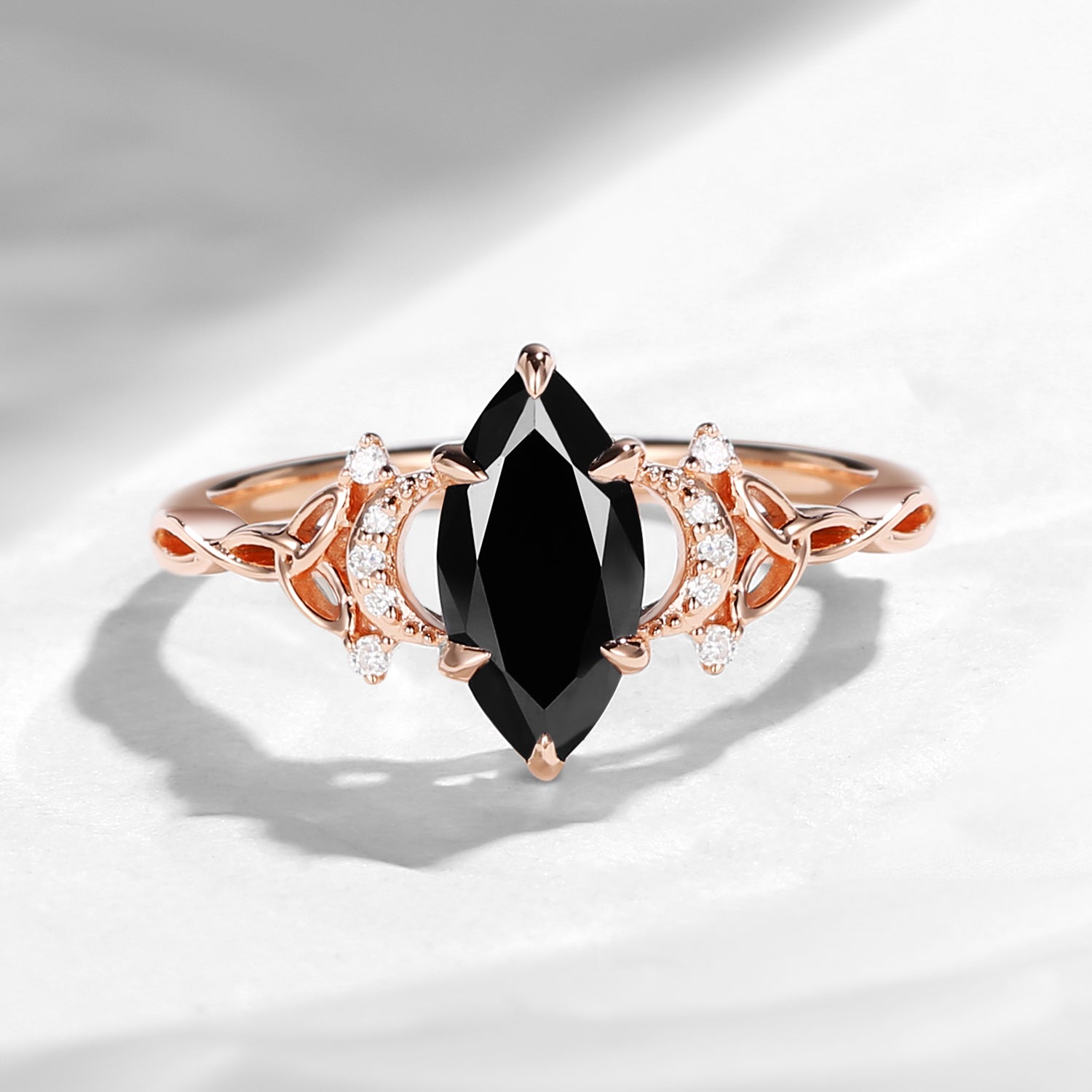 Marquise Black Moissanite Twist Celtic Engagement Ring