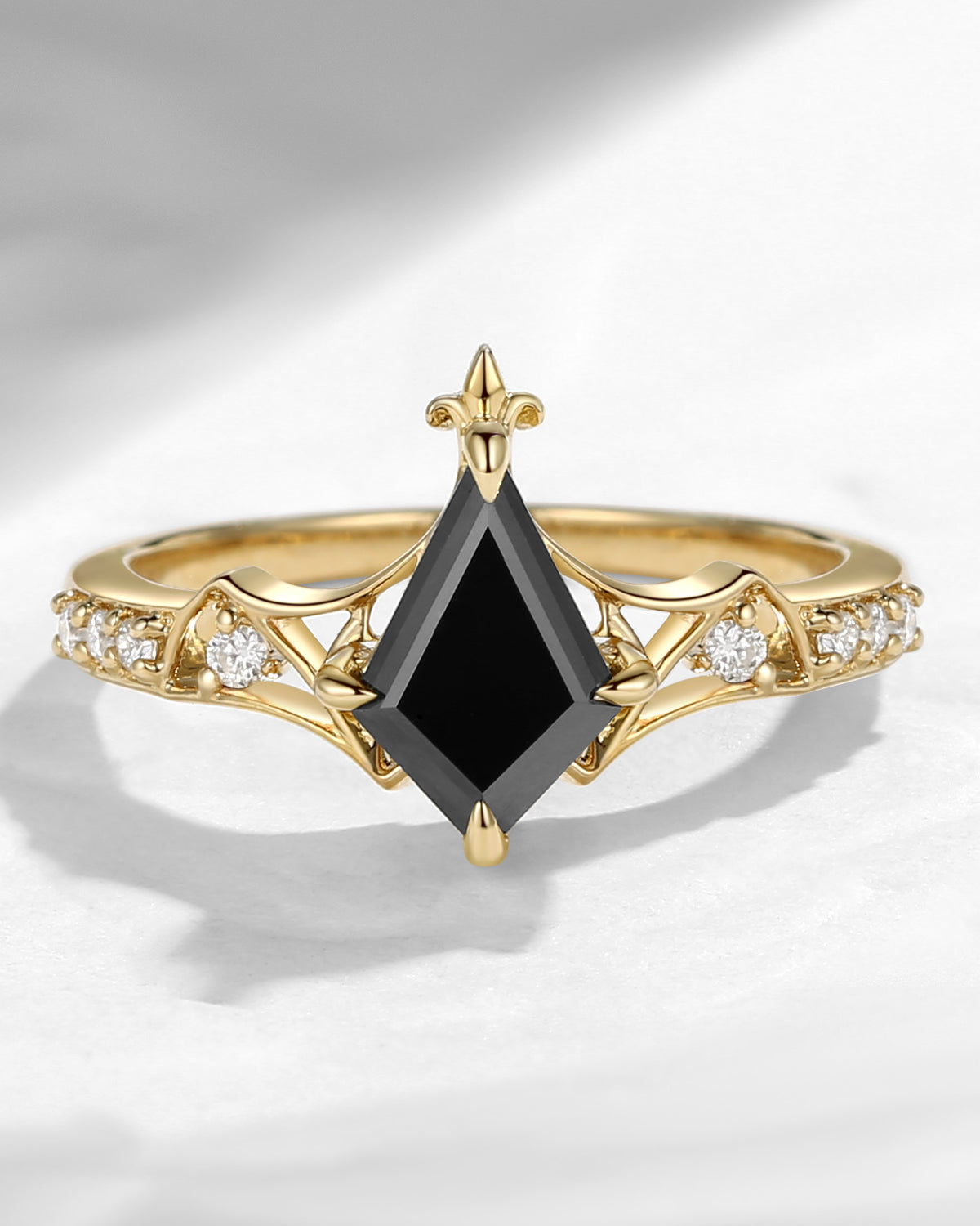 Black Moissanite Kite Cut Unique Engagement Ring - Bat Ring