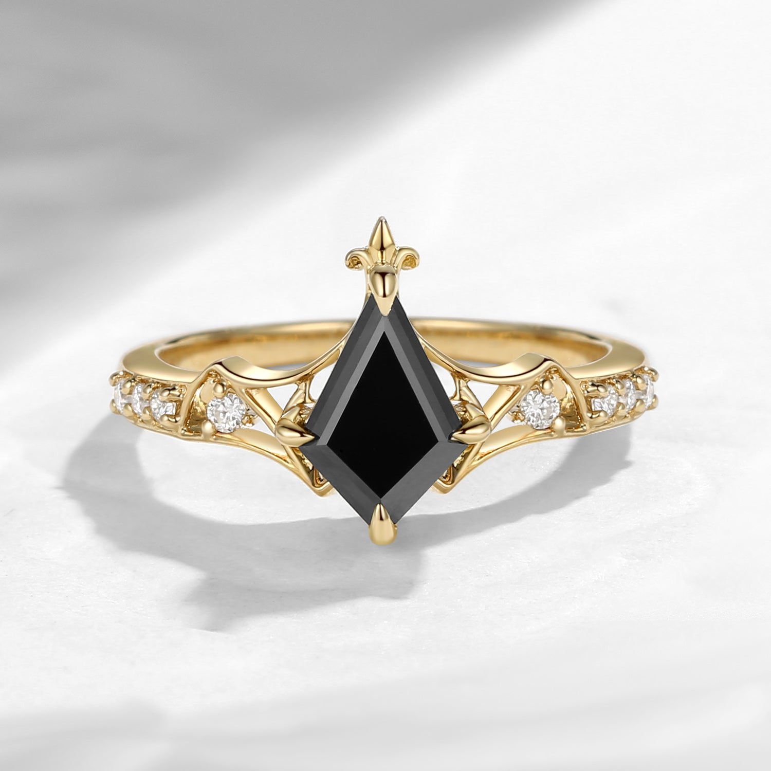 Black Moissanite Kite Cut Unique Engagement Ring - Bat Ring