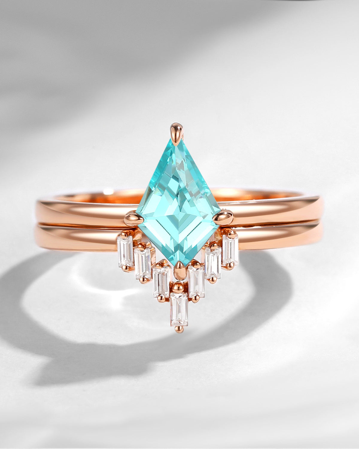 Classic Kite Cut Lab Paraiba Engagement Ring 2pcs