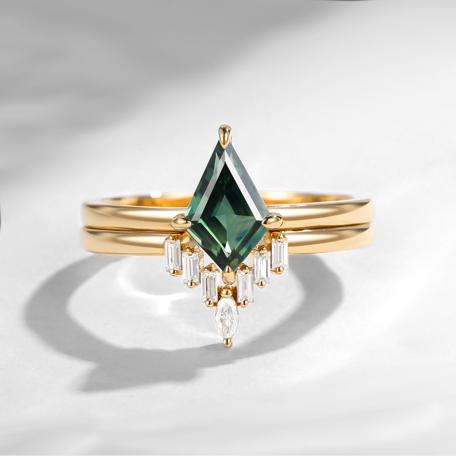 Classic Kite Cut Natural Teal Sapphire Engagement Ring 2pcs