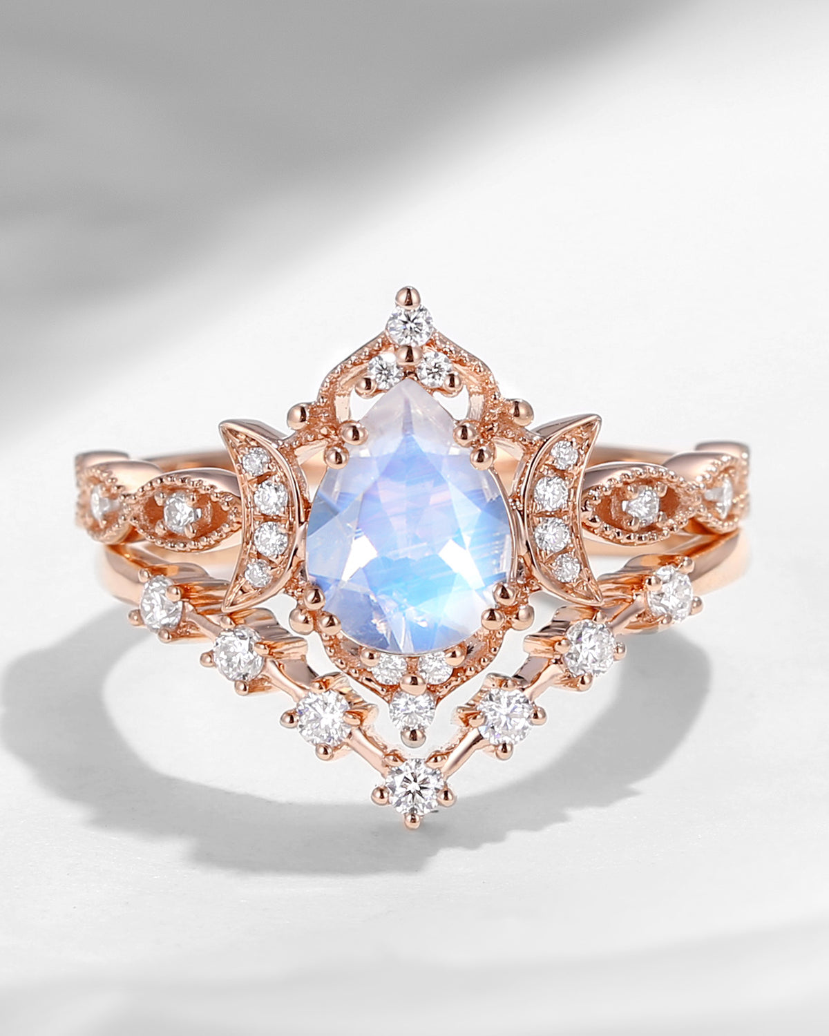 Crescent Moon | Pear Cut Moonstone Galaxy Engagement Ring