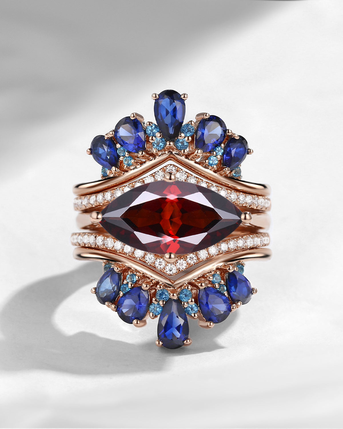 Maximalist Vintage Marquise Garnet 'Royal Extravaganza' Ring Set 5pcs