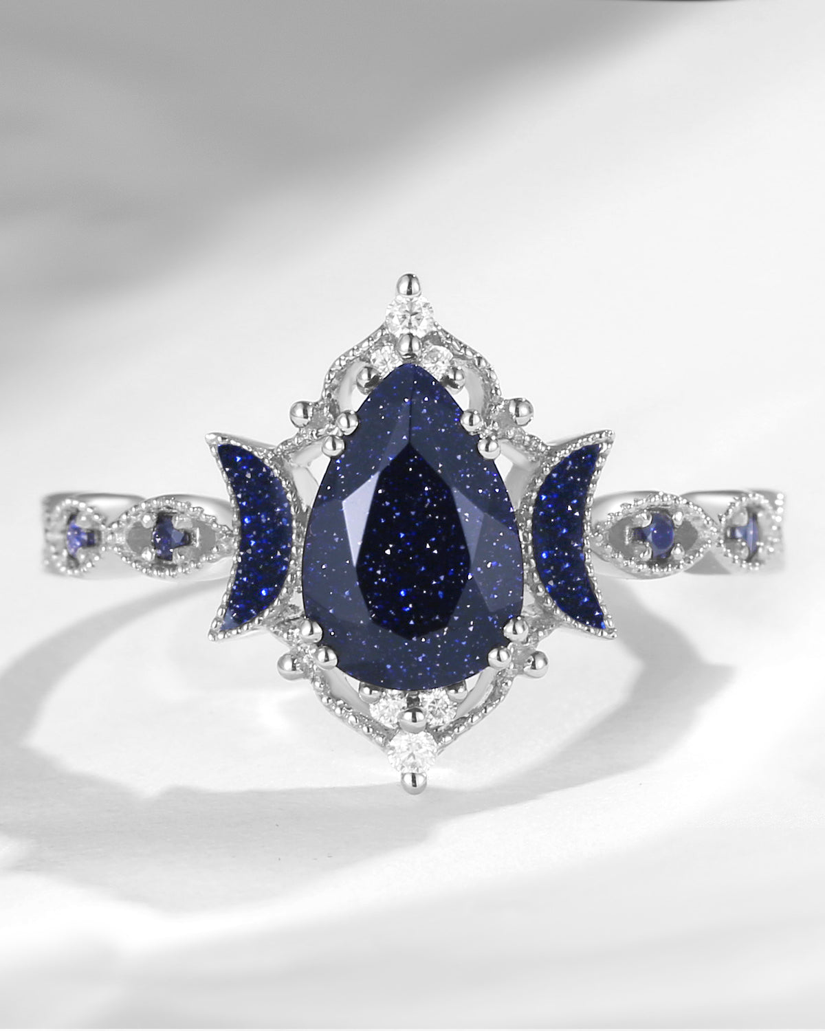 Crescent Moon | Unique Blue Sandstone Engagement Ring In Pear Shape - Eclipse