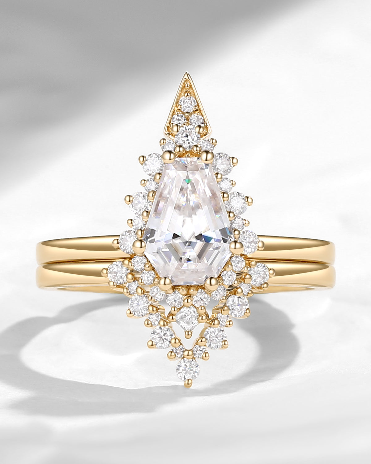 Gorgeous Coffin Moissanite Solitaire Engagement Ring Set 2pcs