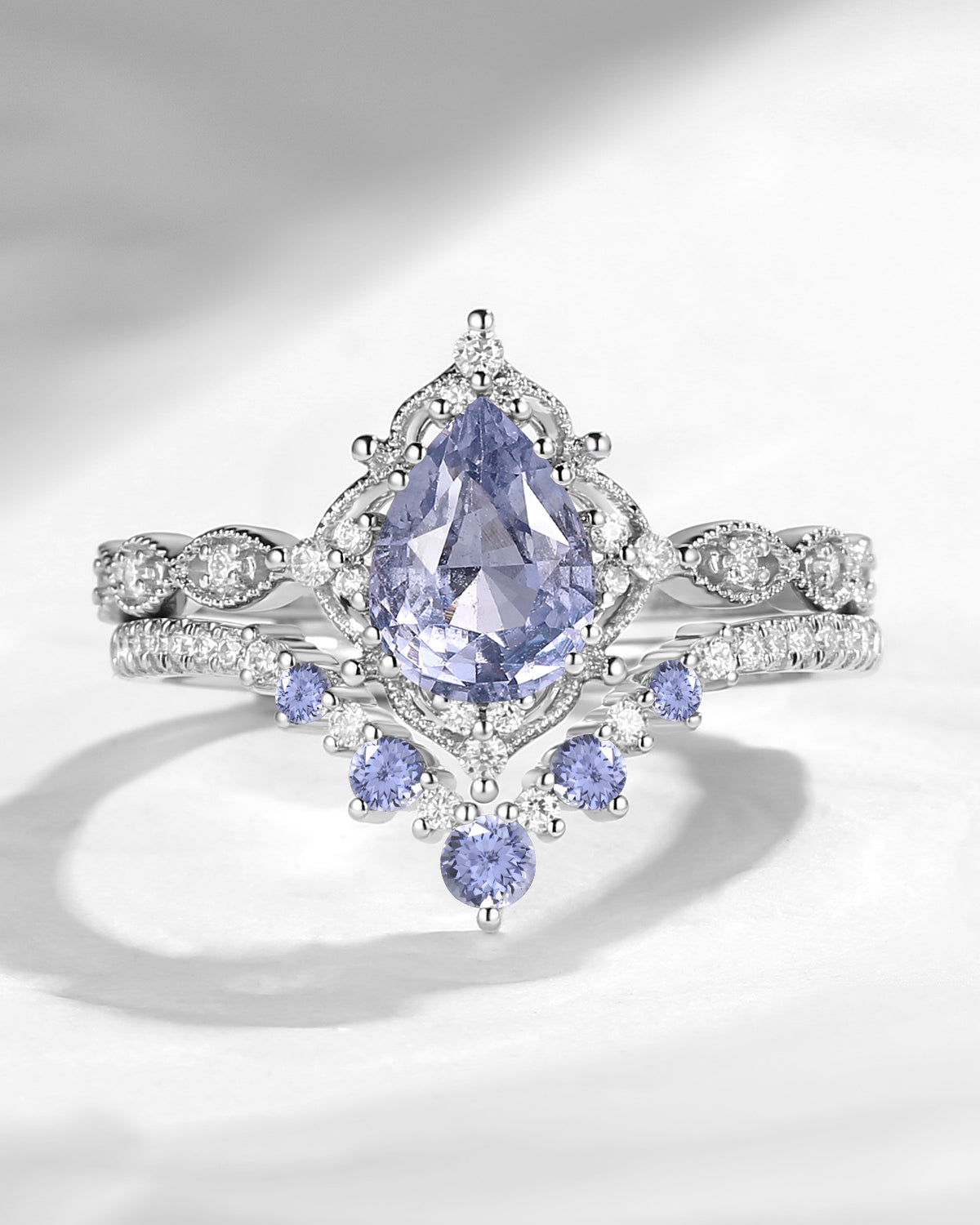 Antique Pear Cut Natural Spinel Engagement Ring 2pcs