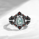 Nature Inspired Pear Cut Moss Agate Halo Engagement Ring Set 3pcs
