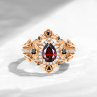 Nature Inspired Pear Cut Garnet Halo Engagement Ring Set 3pcs