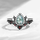Nature Inspired Pear Cut Moss Agate Halo Engagement Ring Set 2pcs