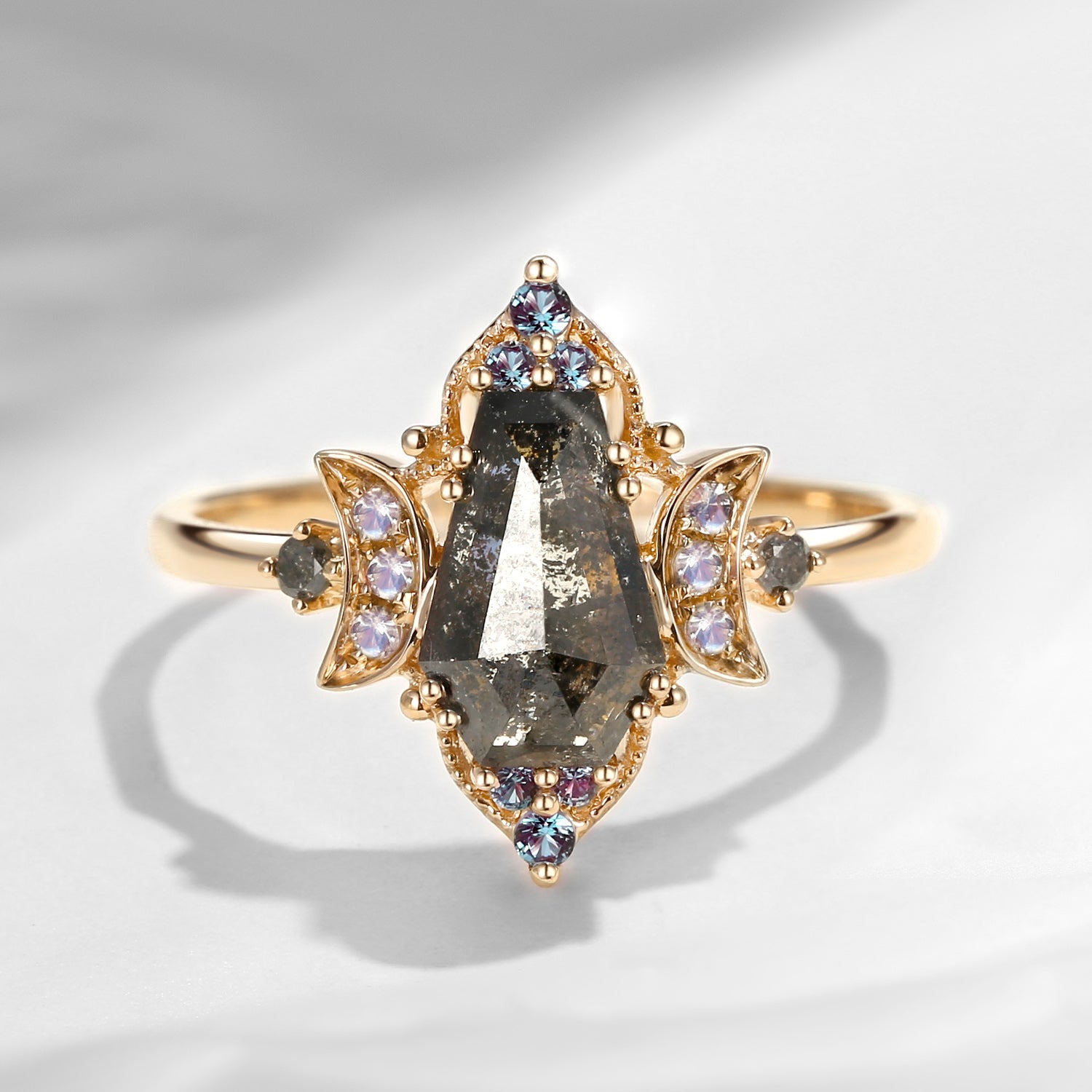 Crescent Moon | Coffin Salt And Pepper Diamond 'Sweet Revenge' Engagement Ring