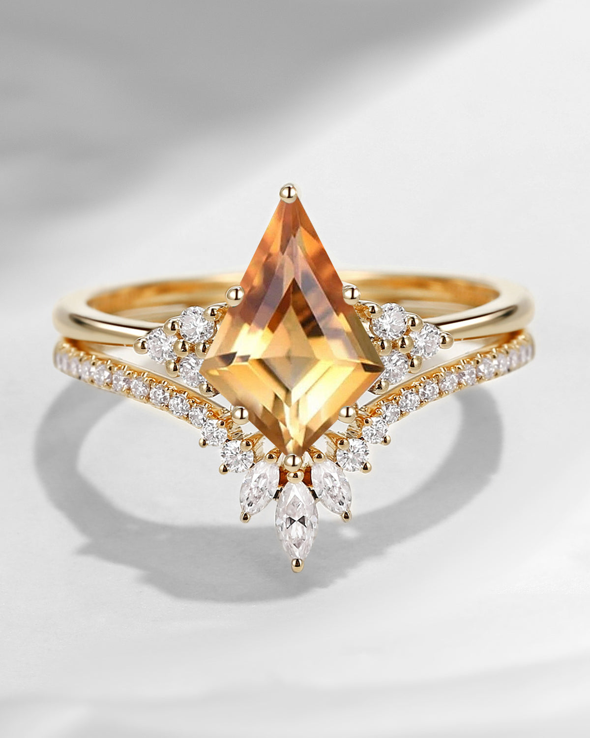 2.0ct Kite Cut Yellow Sapphire Engagement Ring Set