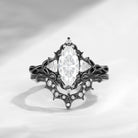 Marquise Cut Moissanite Bat Wing Inspired Celtic Twist Engagement Ring Set 2pcs