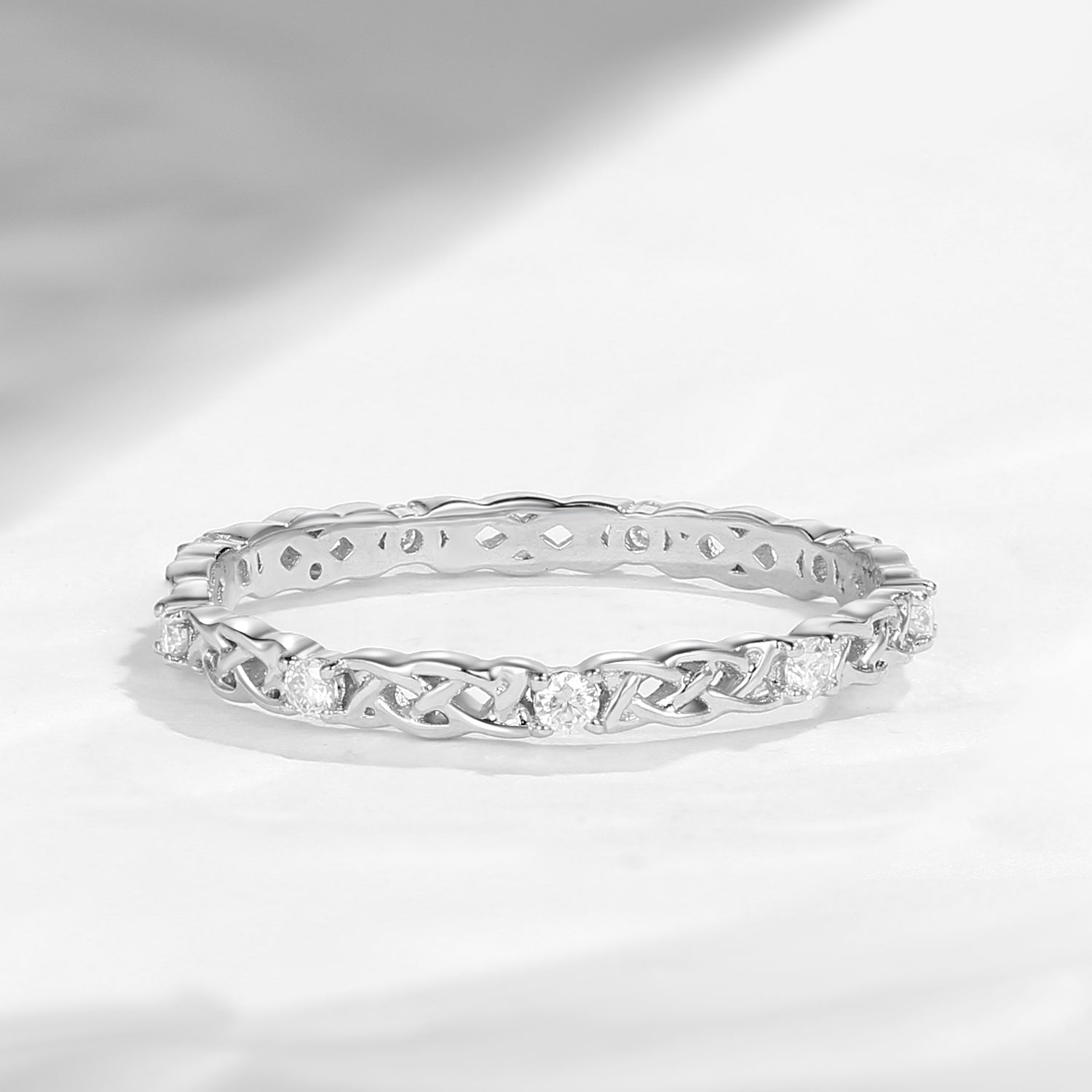 Celtic Full Eternity Moissanite Straight Wedding Band Stack