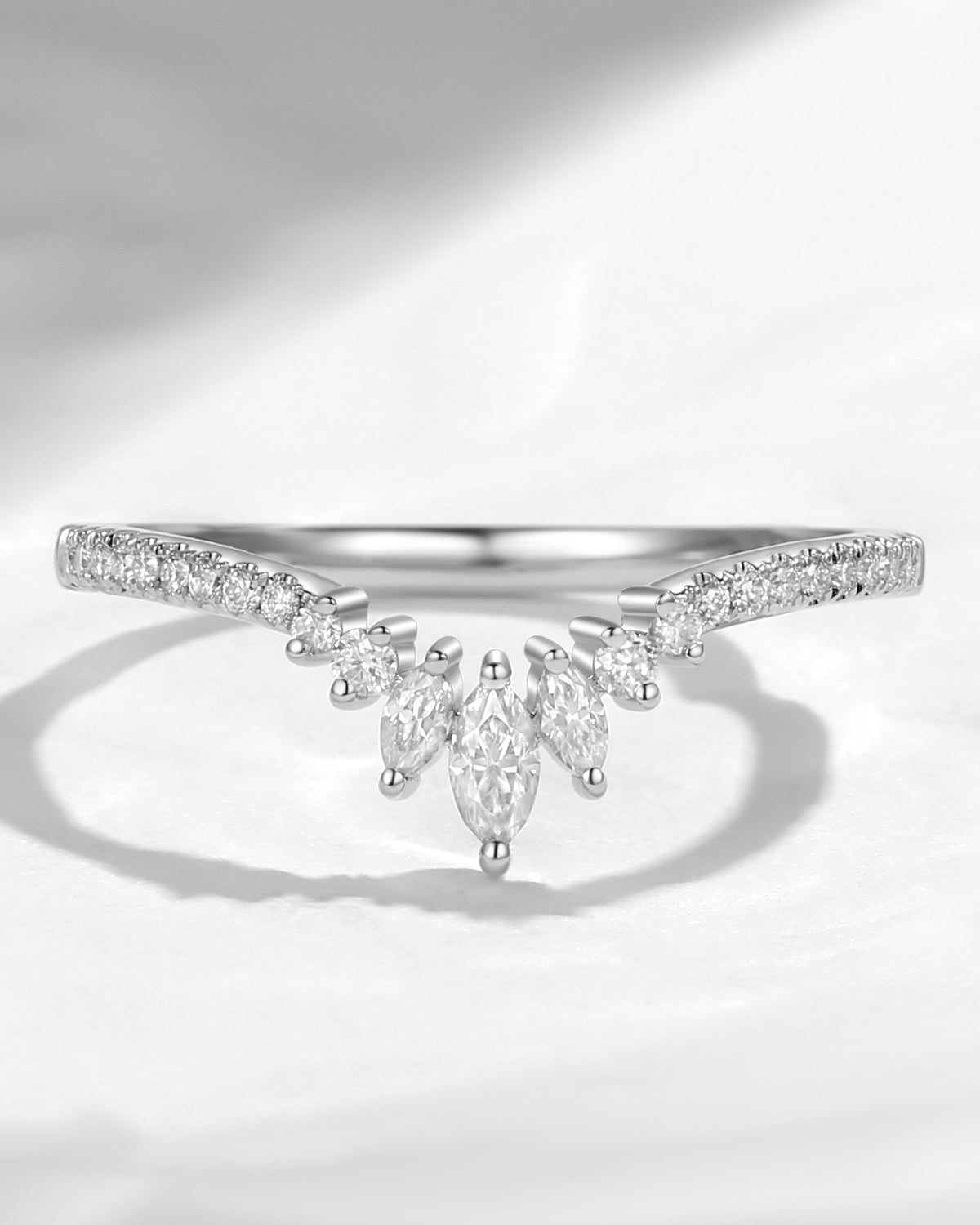 Marquise Cluster Curved Classic Wedding Band