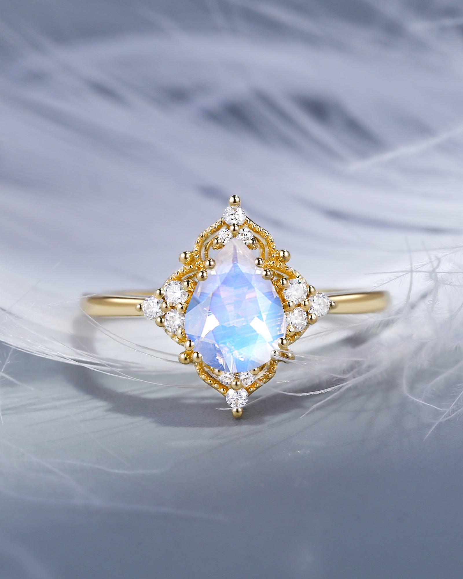 Vintage Inspired Pear Shaped Moonstone Engagement Ring