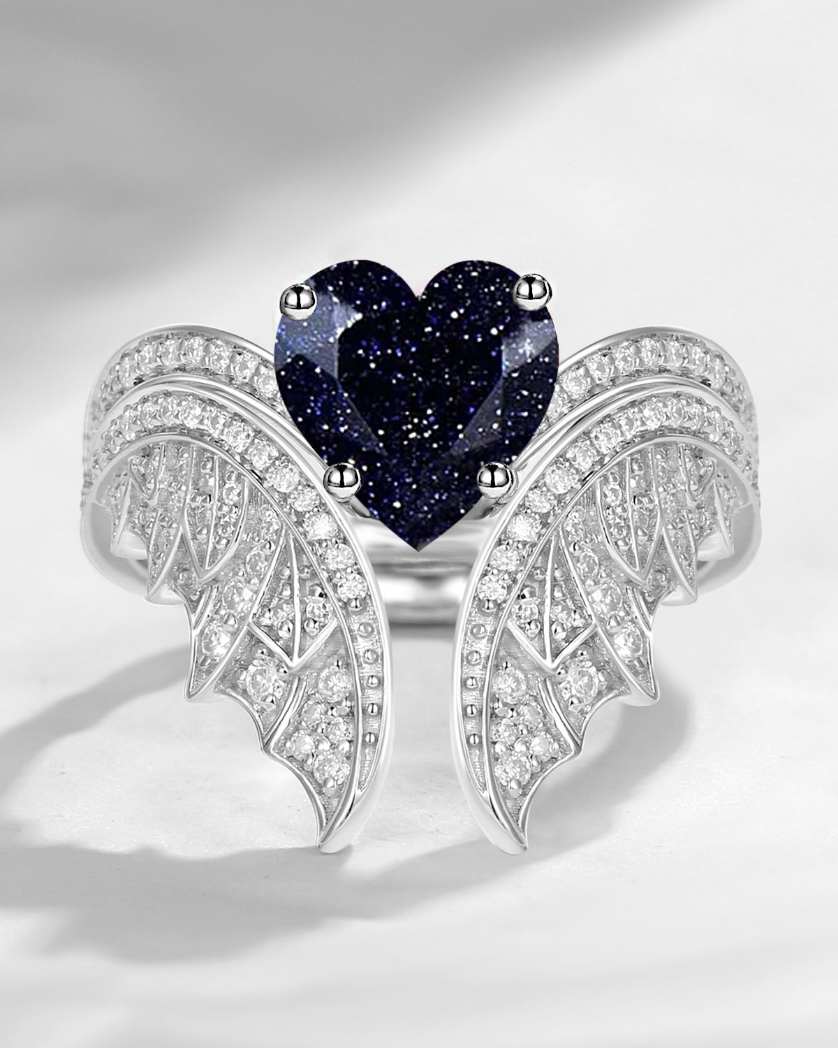 Heart Cut Blue Sandstone Vintage Bridal Set 2pcs - Bat Ring