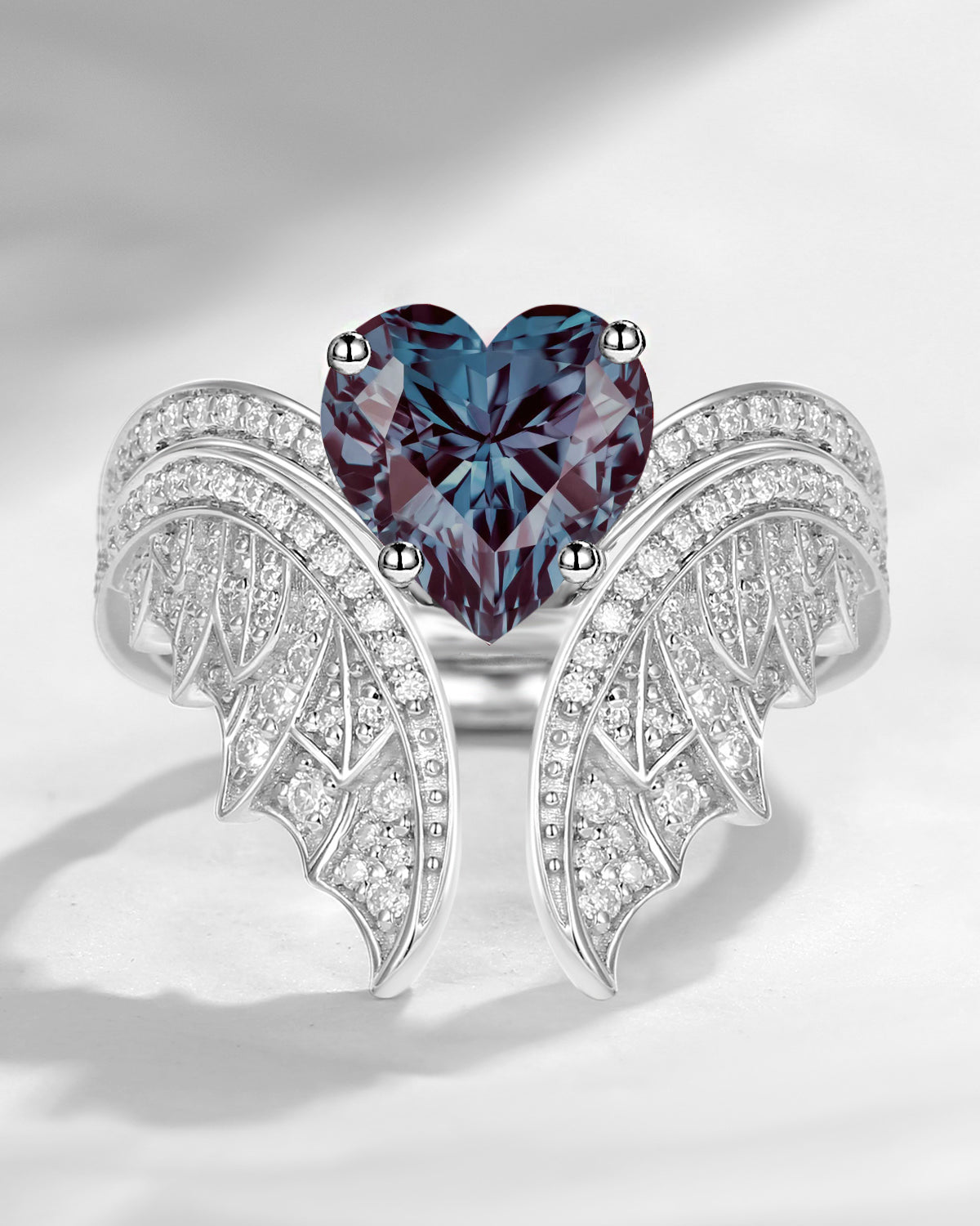 Heart Shaped Lab Alexandrite Vintage Bridal Set 2pcs - Bat Ring