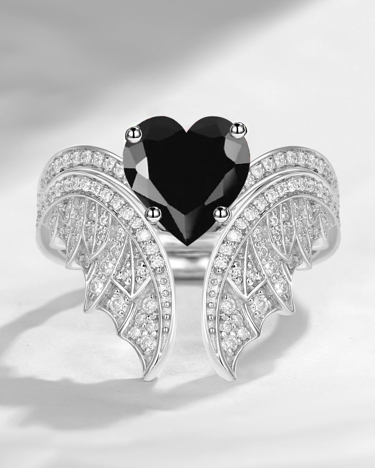 Heart Shaped Black Moissanite Vintage Bridal Set 2pcs - Bat Ring