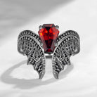 Coffin Cut Garnet Vintage Black Gold Bridal Set 2pcs - Bat Ring