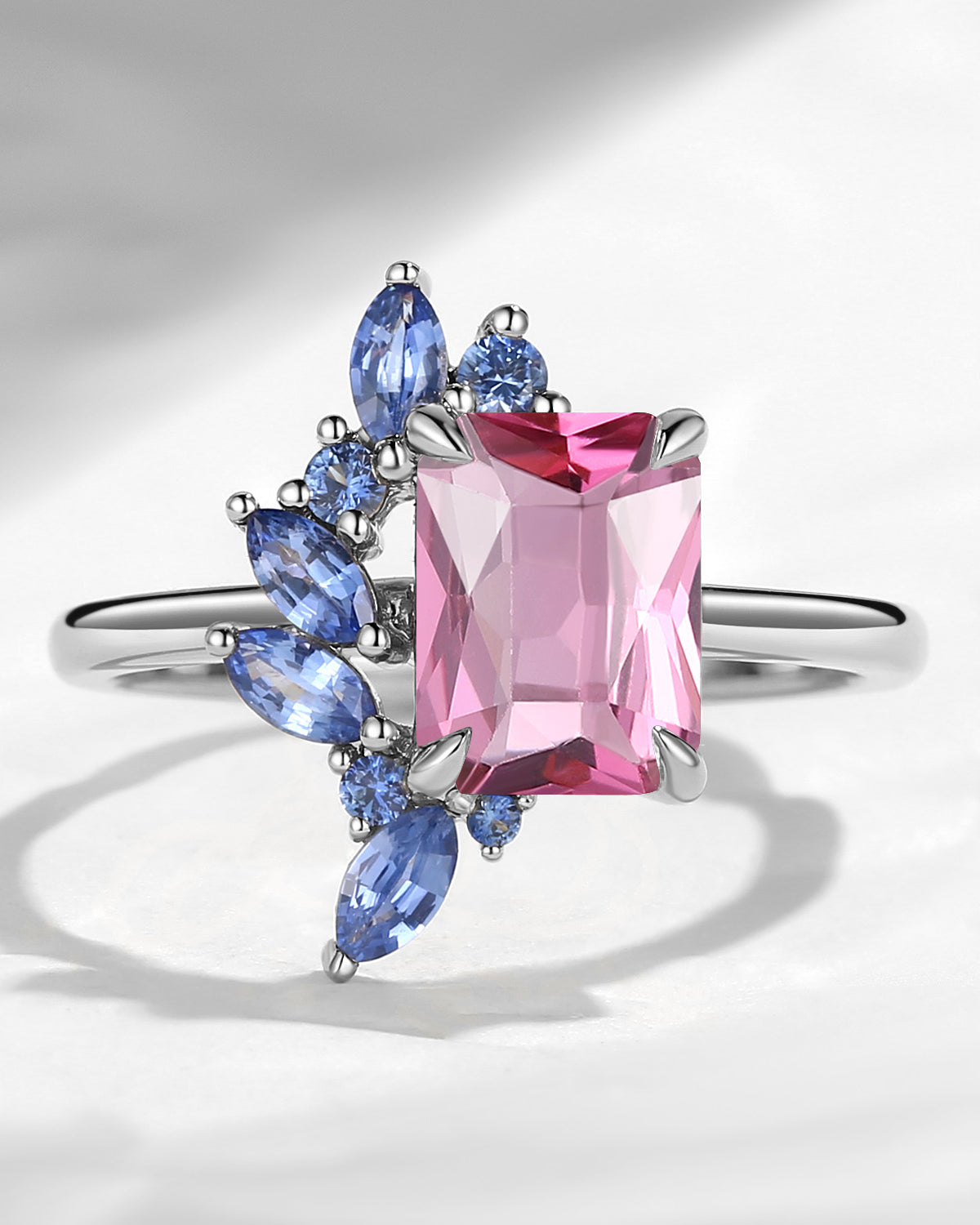 Cluster Emerald Cut Natural Spinel & Natural Sapphire Accents Engagement Ring