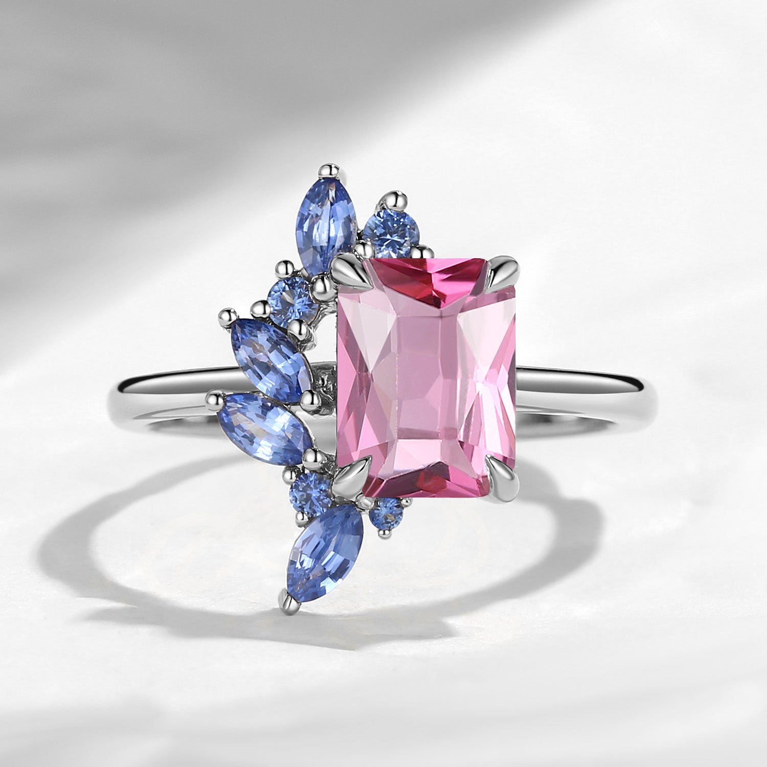 Cluster Emerald Cut Natural Spinel & Natural Sapphire Accents Engagement Ring