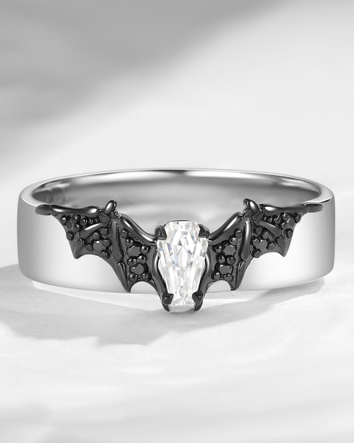 Coffin Cut Moissanite Mixed Metal Bat Inspired Wedding Band For Men