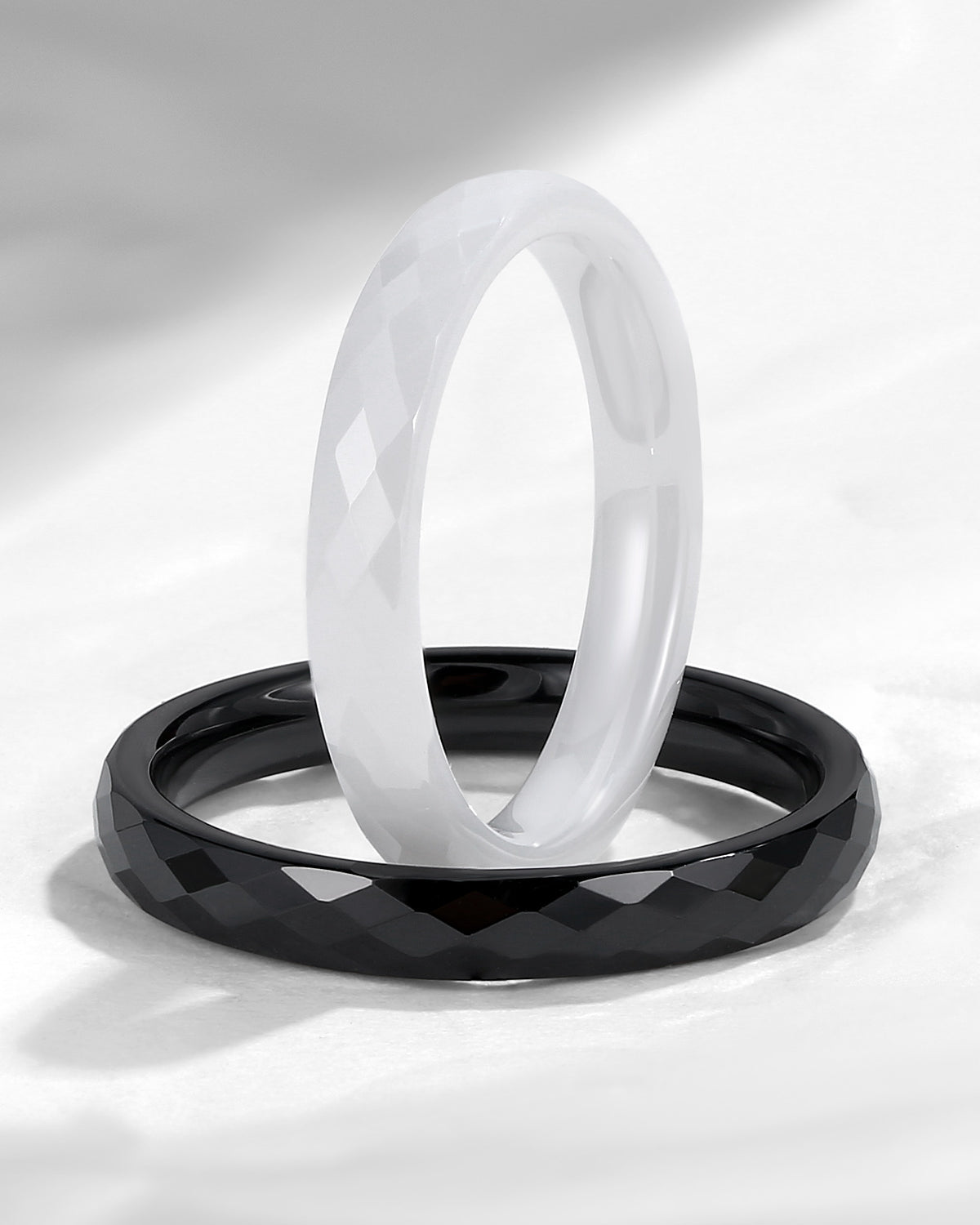 Full Eternity Black And White Ceramic Wedding Band For Men and Women