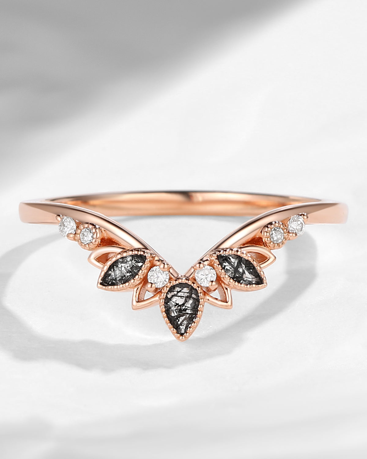 Classic Black Rutilated Quartz Curved Wedding Band