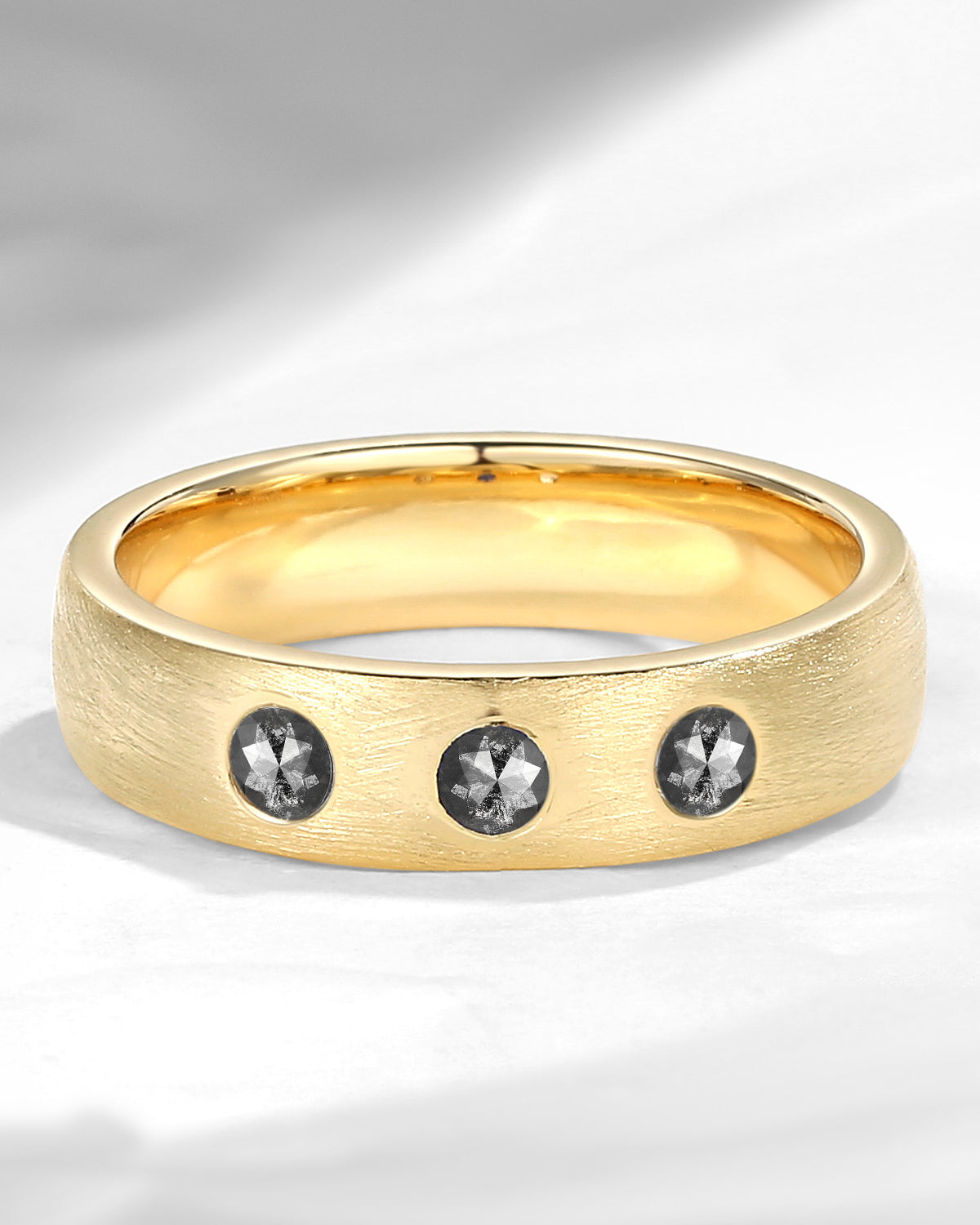 Round Natural Salt And Pepper Diamond Wedding Band For Men