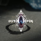 Unique Marquise Cut Lab Alexandrite Vintage Inspired Engagement Ring
