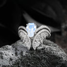 Coffin Cut Moonstone Vintage Bridal Set 2pcs - Bat Ring