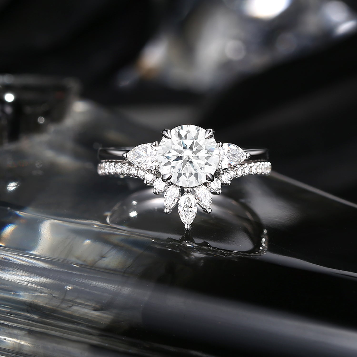 1.0-2.0ct Round Cut Lab Diamond Three-Stone Engagement Ring Set 2pcs
