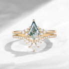 Kite Cut Moss Agate Engagement Ring Set 2pcs - Electra